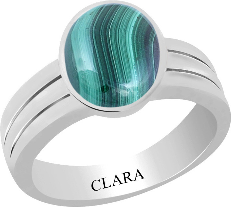Clara Certified Daana Firang 3 cts or 3.25 ratti Stunning Sterling Silver Malachite Ring