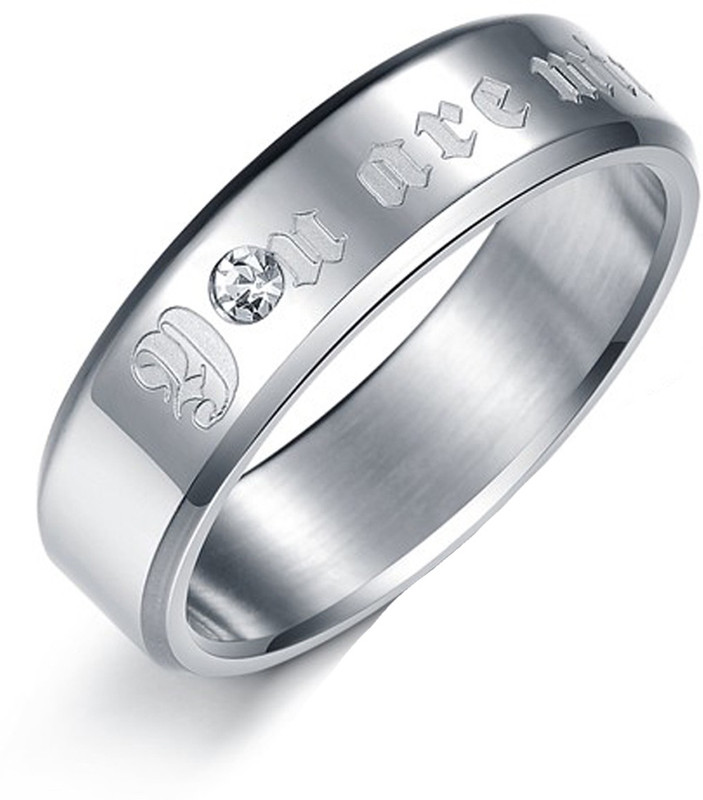 Aaishwarya You Are Mine Engraved Finish Mens Promise Band Stainless Steel Crystal Silver Plated Ring