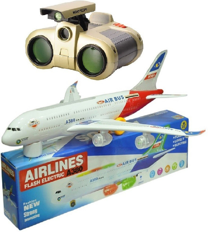 New Pinch Binocular With Musical Plane Bump And Go With Lights