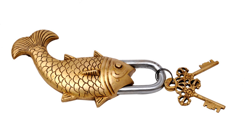 Aesthetic Decors Designer Brass Fish Shaped Safety Lock(Gold)