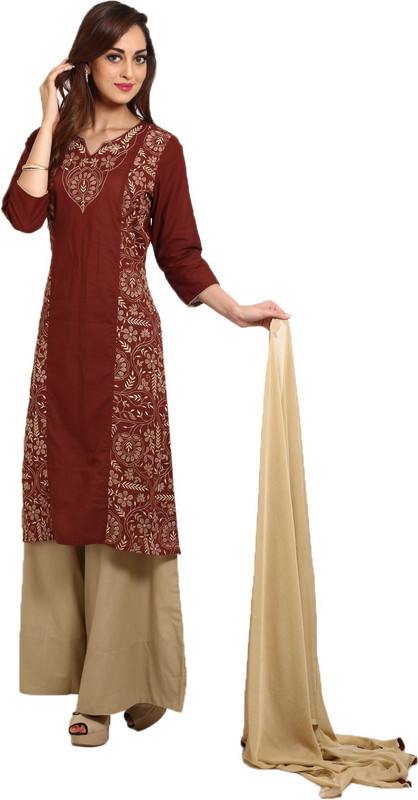 Desi Vibe Indi Embroidered Kurta, Palazzo & Dupatta Set