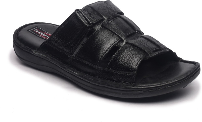 Feather Leather Men Black Sandals