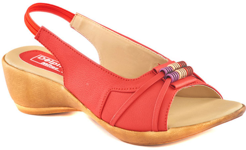 Dolphin Miles Designer Sandals Women Red Wedges