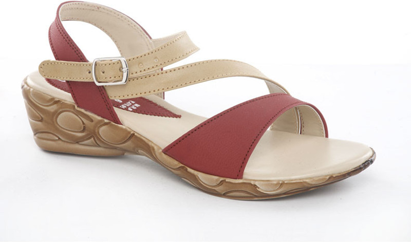 Dolphin Miles Stylish Women Beige, Maroon Wedges