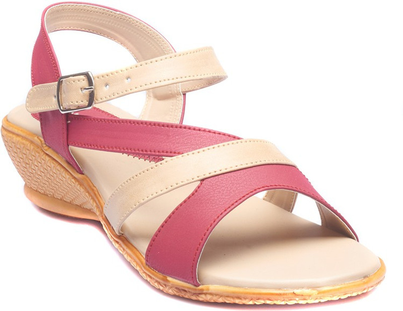 Dolphin Miles Women Maroon, Beige Wedges