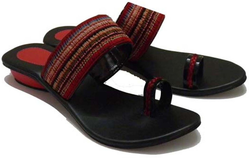 Indirang Women Red, Black Flats