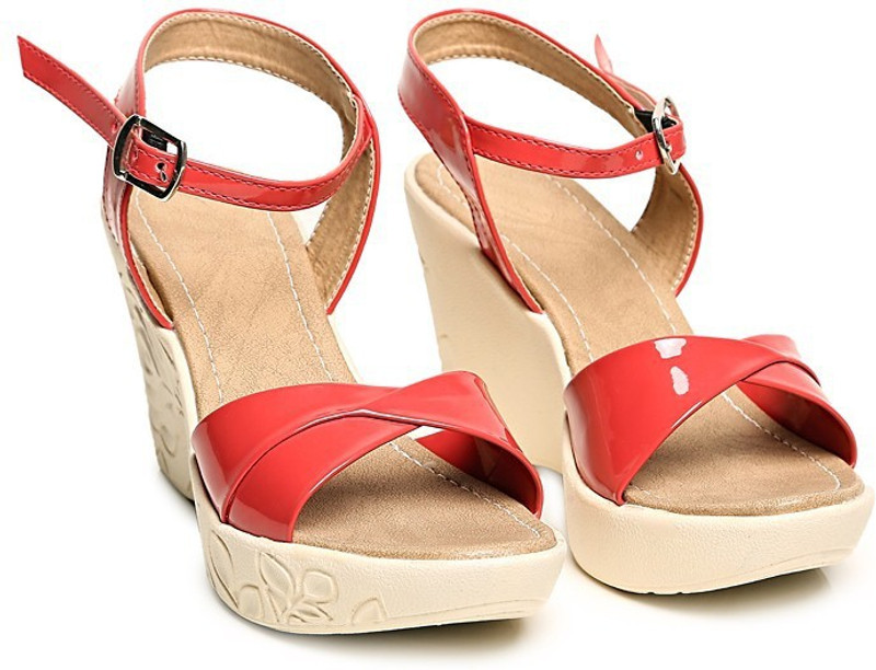 Bare Soles Women Red Wedges