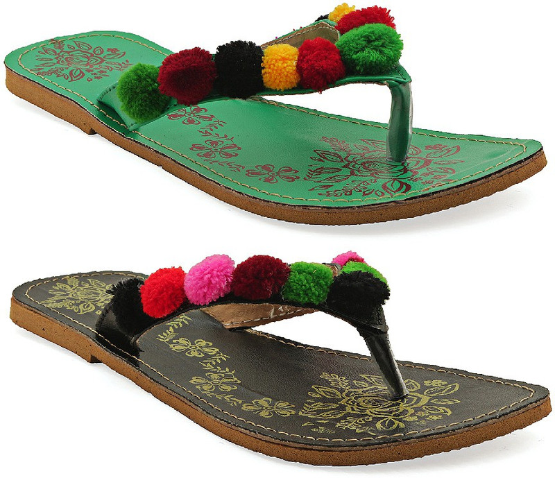 Paduki Women Green, Black Flats