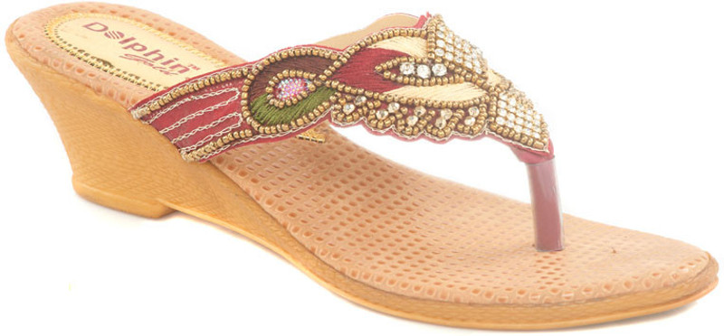 Dolphin Miles Ethnic Kharchopi Women Gold Wedges