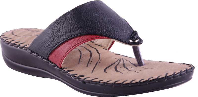 Adorn Elegant Women Black, Red Flats