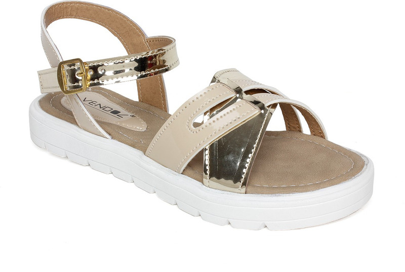 Vendoz Women Beige, Gold Wedges