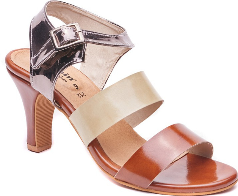 Dolphin Miles Women Beige, Brown, Silver Heels