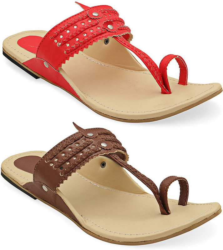 Paduki Women Red, Brown Flats