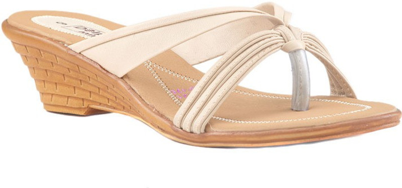 Dolphin Miles Titanic Heeled Women Beige Wedges