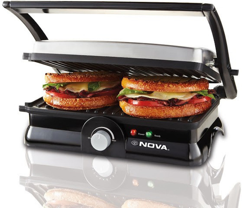 Nova 3 in 1 Panni Grill Press with Adjustable Temperature Control Grill, Toast(Black)