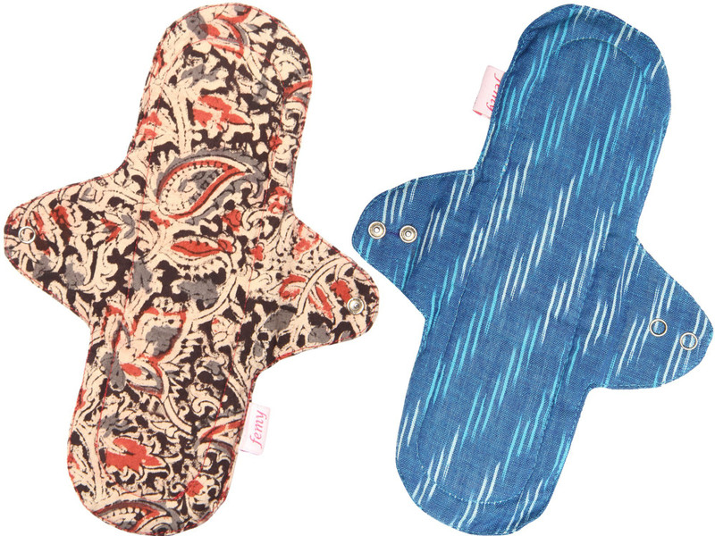 Femy Washable & Reusable Cloth Pad Pack of 2 -Kalamkari Maroon & Ikkat Blue Sanitary Pad(Pack of 2)