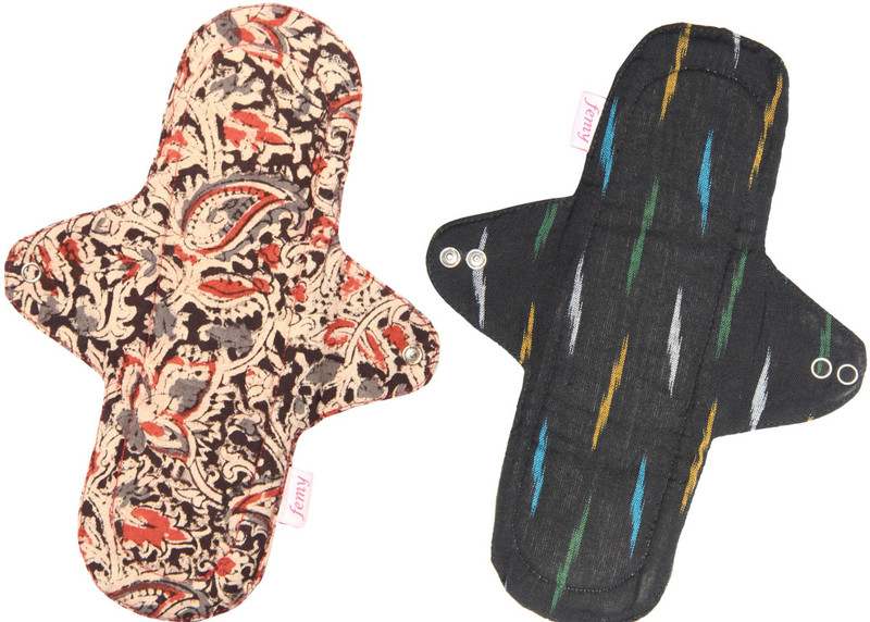 Femy Washable & Reusable Cloth Pad Pack of 2 -Kalamkari Black & Ikkat Black Sanitary Pad(Pack of 2)