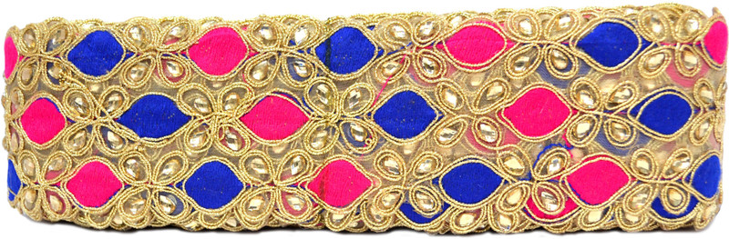 N J Laces 10 Cotton Blend Saree Falls(Gold, Blue, Pink)