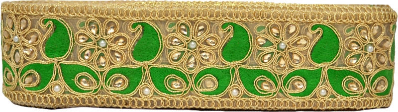 n j laces 26 Cotton Blend Saree Falls(Green, Gold)