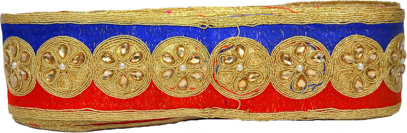N J Laces 2 Cotton Blend Saree Falls(Red, Gold, Blue)