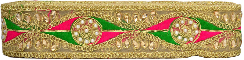 N J Laces 35 Cotton Blend Saree Falls(Green, Gold, Pink)