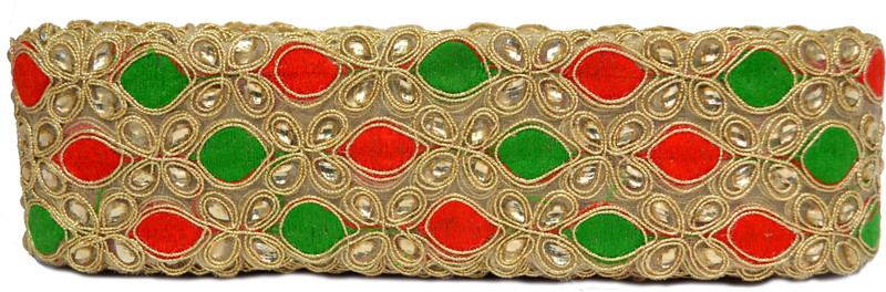 N J Laces 16 Cotton Blend Saree Falls(Red, Green, Gold)
