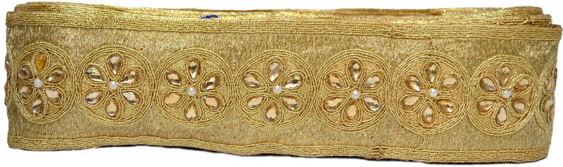 N J Laces 3 Cotton Blend Saree Falls(Gold)