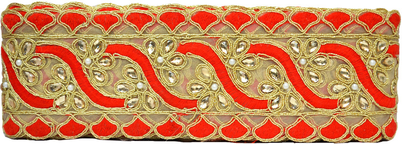 N J Laces 41 Cotton Blend Saree Falls(Red, Gold)