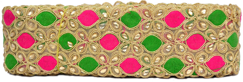 N J Laces 15 Cotton Blend Saree Falls(Green, Gold, Pink)