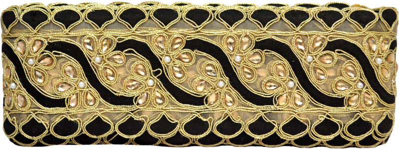 n j laces 037 Cotton Blend Saree Falls(Gold, Black)