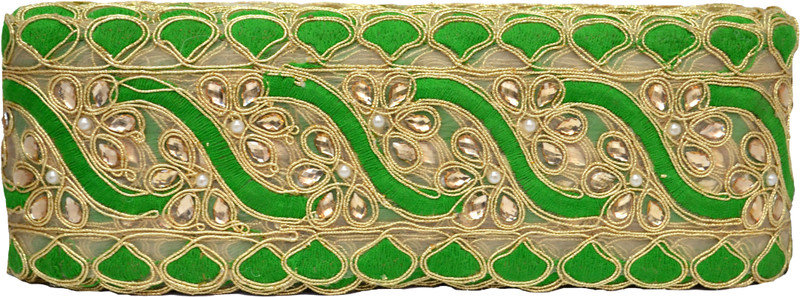 N J Laces 39 Cotton Blend Saree Falls(Green, Gold)