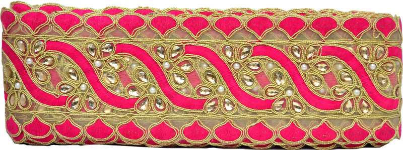 N J Laces 40 Cotton Blend Saree Falls(Gold, Pink)