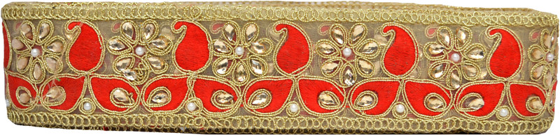 n j laces 28 Cotton Blend Saree Falls(Red, Gold)