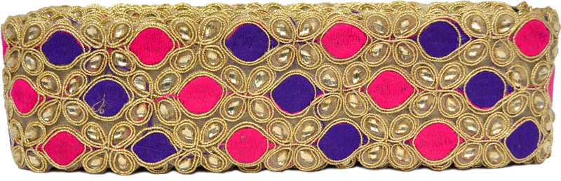 N J Laces 13 Cotton Blend Saree Falls(Purple, Gold, Pink)