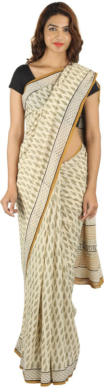 Khatri Creations Printed Daily Wear Handloom Cotton Blend Saree(Green)