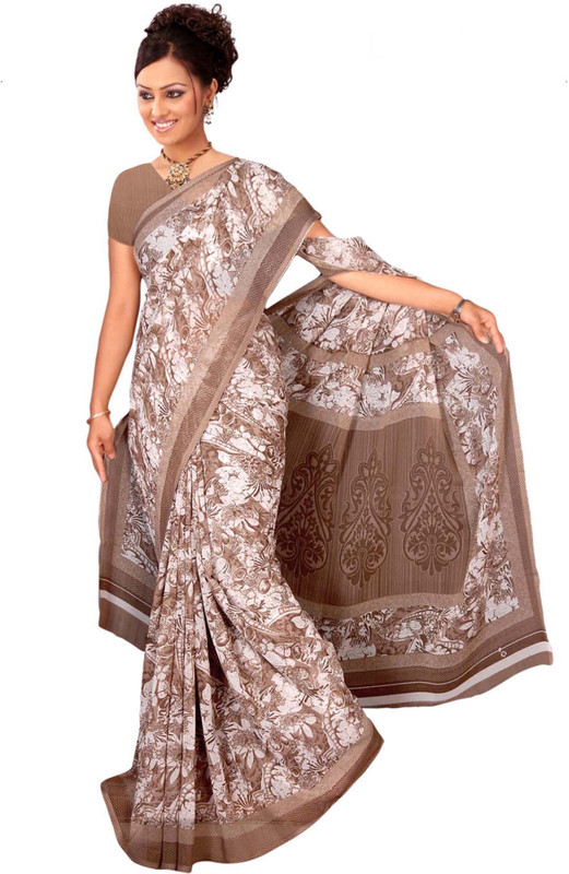 Khoobee Self Design, Printed Fashion Poly Georgette Saree(Brown)