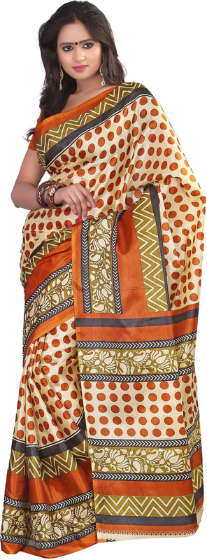 Kajal Sarees Polka Print Fashion Art Silk Saree(Orange) RS.953 (68.00% Off) - Flipkart