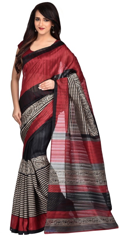 Hitansh Fashion Striped Bhagalpuri Art Silk Saree(Maroon, Black) RS.656 (80.00% Off) - Flipkart