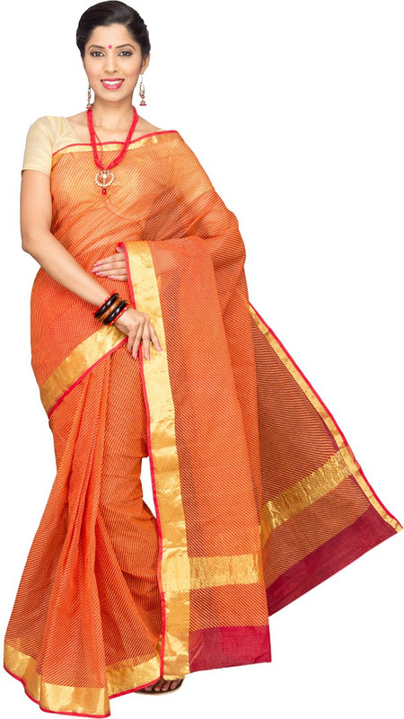 Pavechas Solid Bandhej Kota Cotton Saree(Orange) RS.734 (69.00% Off) - Flipkart