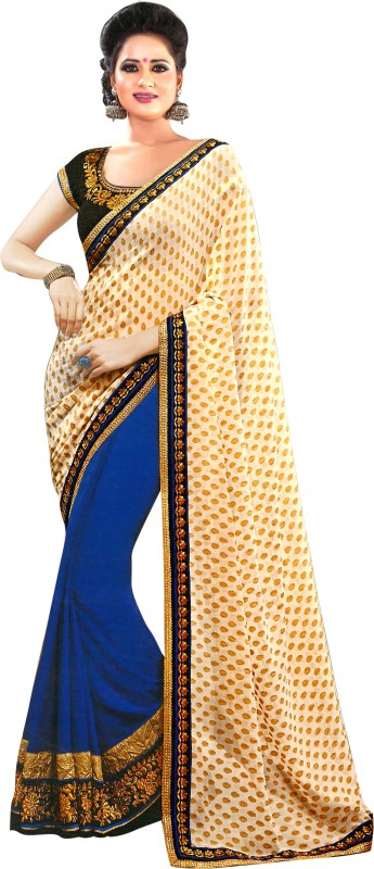 Go4fashion Embroidered Fashion Cotton Blend, Poly Georgette Saree(Blue, White) RS.1328 (70.00% Off) - Flipkart