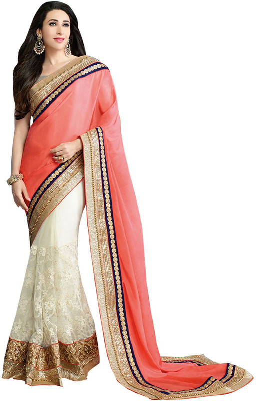Helixenterprise Embroidered Fashion Handloom Chiffon Saree(Orange)