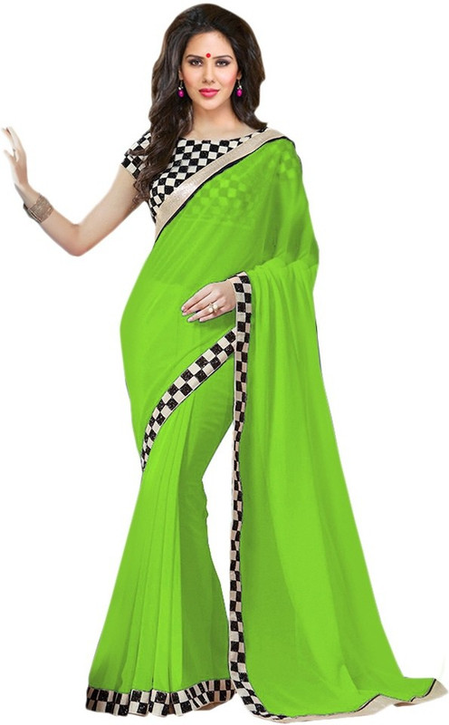Saumya Designer Self Design Bollywood Poly Georgette Saree(Green)
