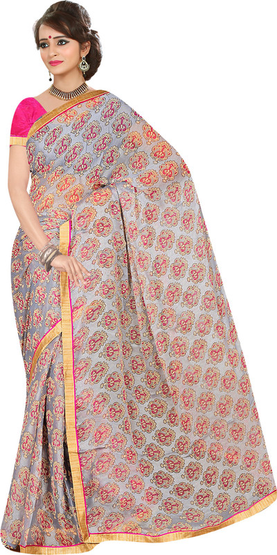 Khoobee Self Design, Printed Fashion Cotton Blend Saree(Multicolor, Grey)