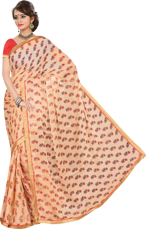 Jiya Self Design, Printed Fashion Cotton Blend Saree(Multicolor, Pink, Orange)