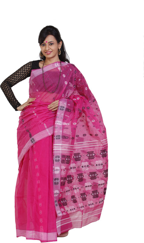Sanrocks Global Fashions Woven Tant Cotton Blend Saree(Pink)