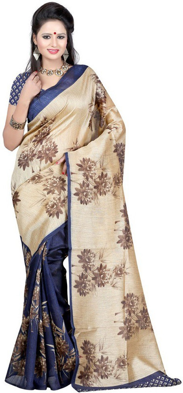 Aksh Fashion Printed Bhagalpuri Poly Silk Saree(Multicolor)