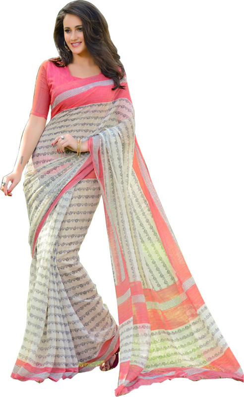 Helixenterprise Printed Fashion Handloom Cotton Blend Saree(Pink)