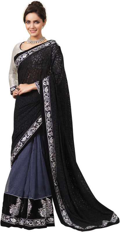 Chirag Sarees Printed Fashion Net Saree(Black) RS.2285 (76.00% Off) - Flipkart