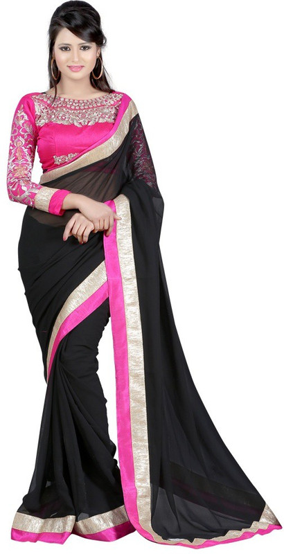Stylezone Embroidered Bollywood Chiffon Saree(Black) RS.599 (76.00% Off) - Flipkart