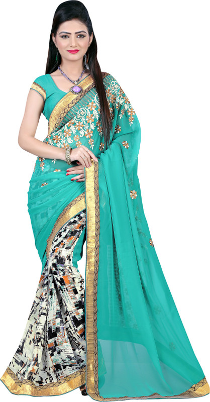 Khoobee Self Design, Embroidered Fashion Poly Georgette Saree(Multicolor)